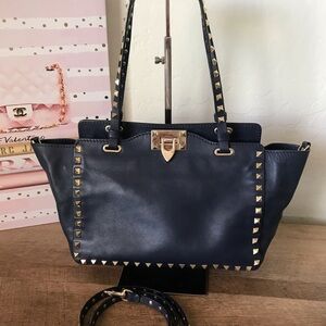 Valentino Rockstud Navy Blue Tote Bag
